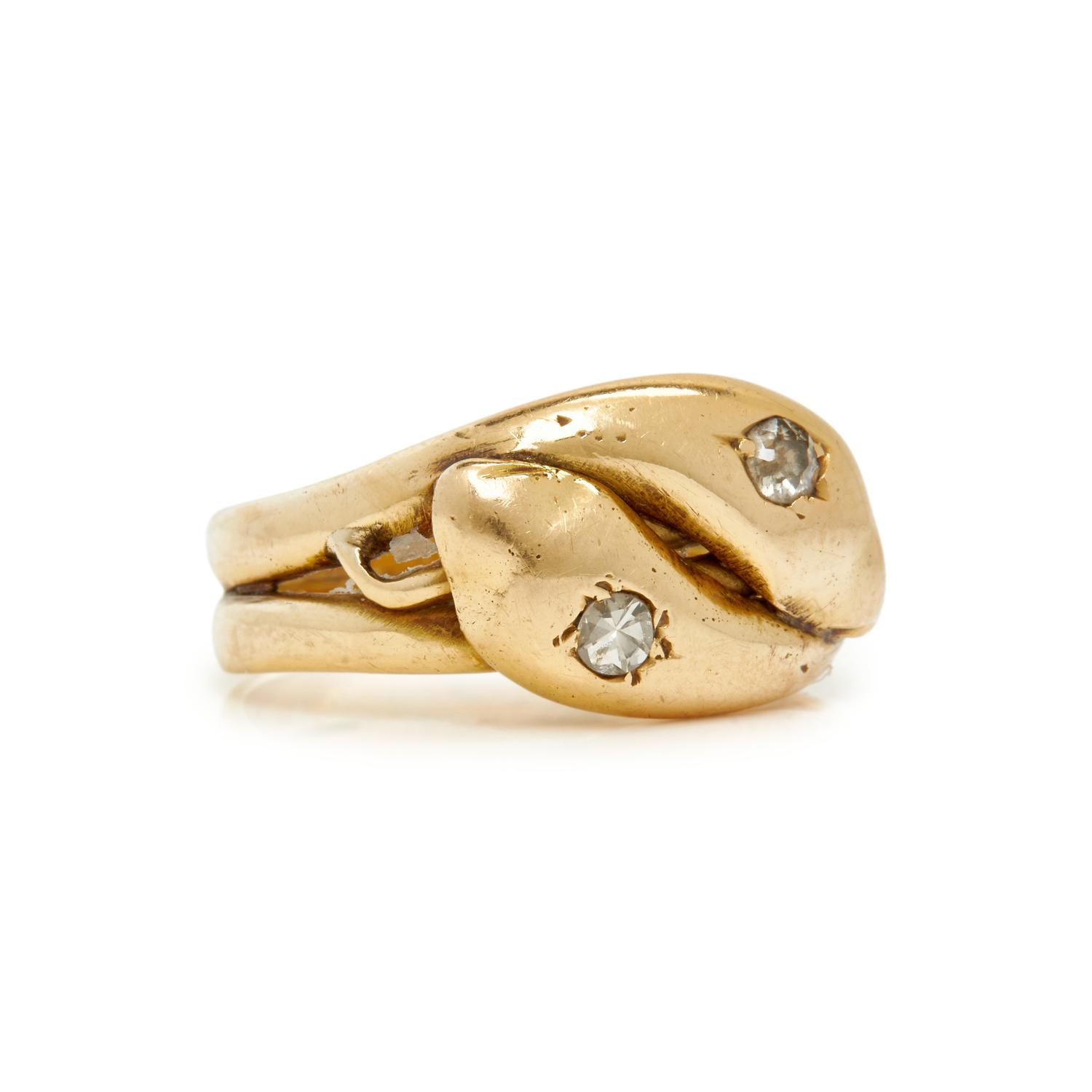VICTORIAN, YELLOW GOLD AND DIAMOND SNAKE RING