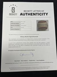 A Mickey Mantle Single Signed Autograph Baseball (Beckett Authentication Services Letter)