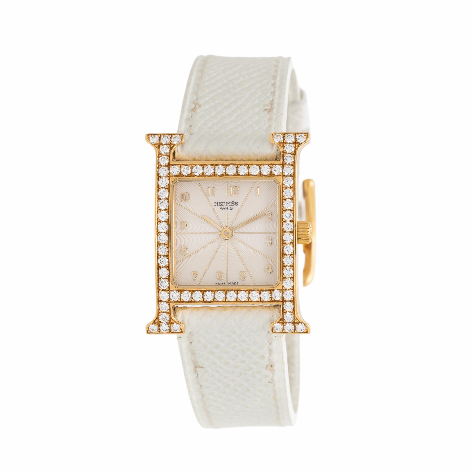 Hermès, Ref. HH1.286, 18K Yellow Gold 'Heure H' Watch with Diamond Bezel, with Box and Extra Strap