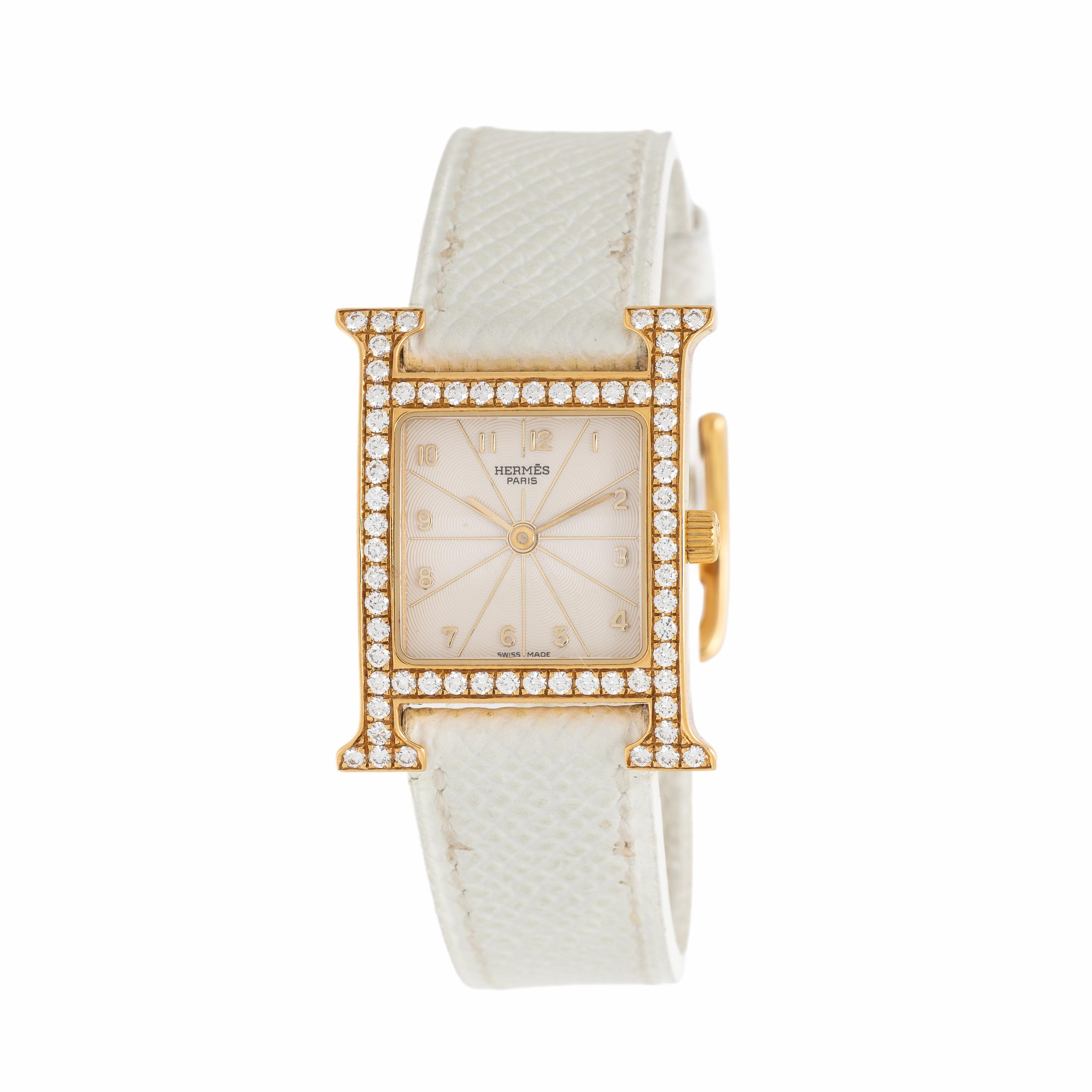 Hermès, Ref. HH1.286, 18K Yellow Gold 'Heure H' Watch with Diamond Bezel, with Box and Extra Strap