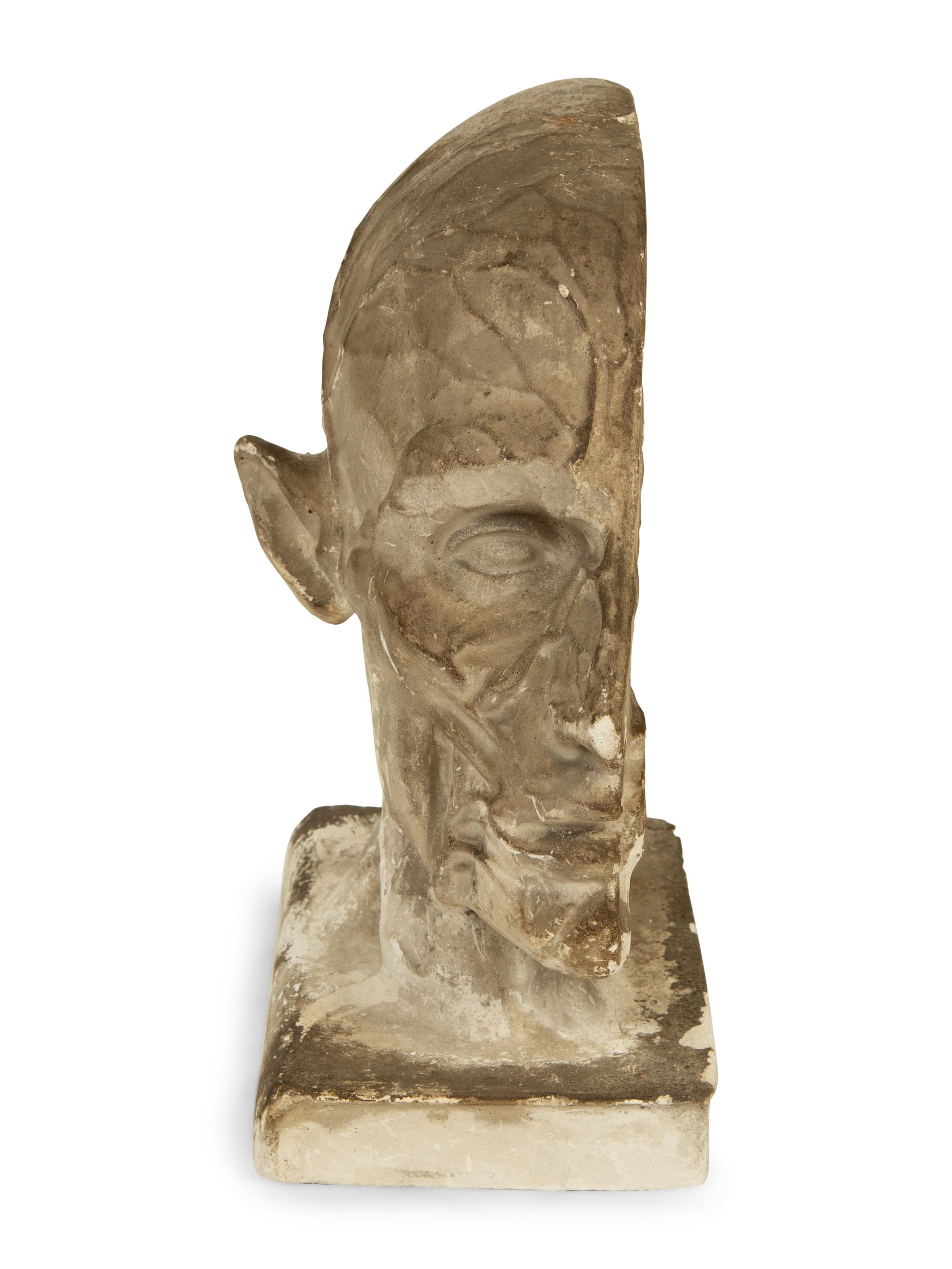 Two Plaster Studies of a Foot and a Profile Head together with a Continental Carved Wood Bust — 20TH CENTURY