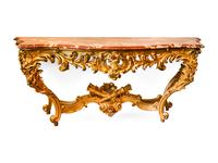 A Louis XIV Carved Giltwood Rouge Marble Top Console Table — 18TH CENTURY
