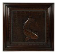 A Japanese Relief-Carved Walnut Panel Depicting a Carp — 19TH CENTURY