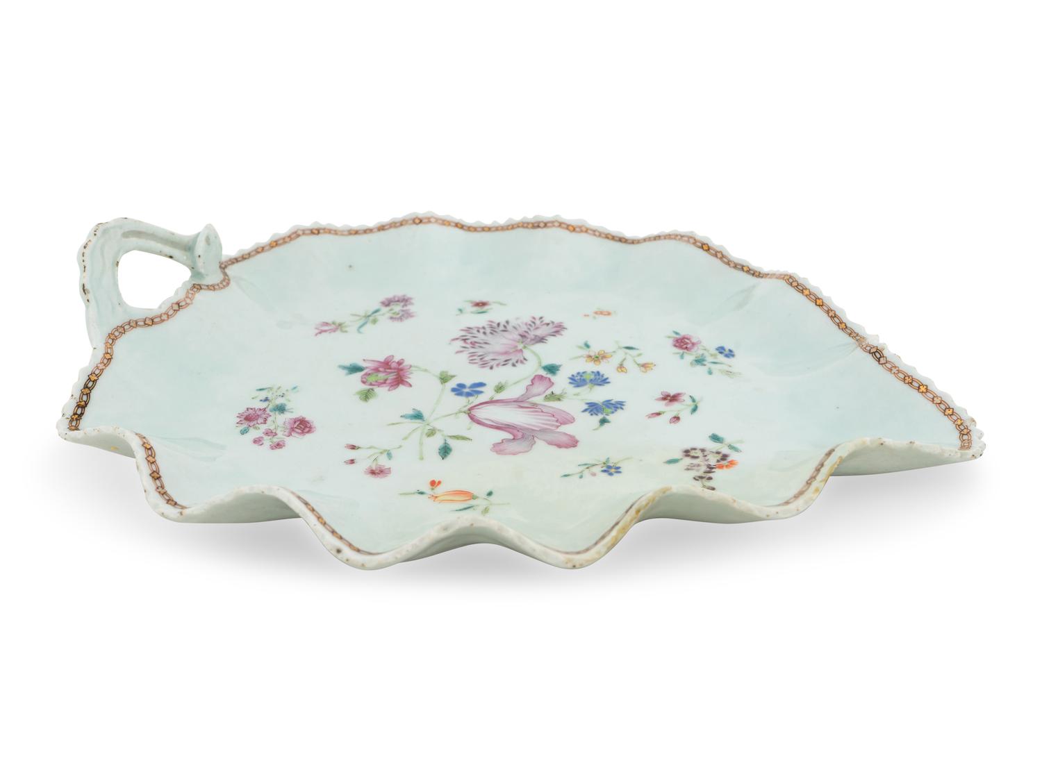 A Pair of Chinese Export Porcelain Leaf-Form Dishes