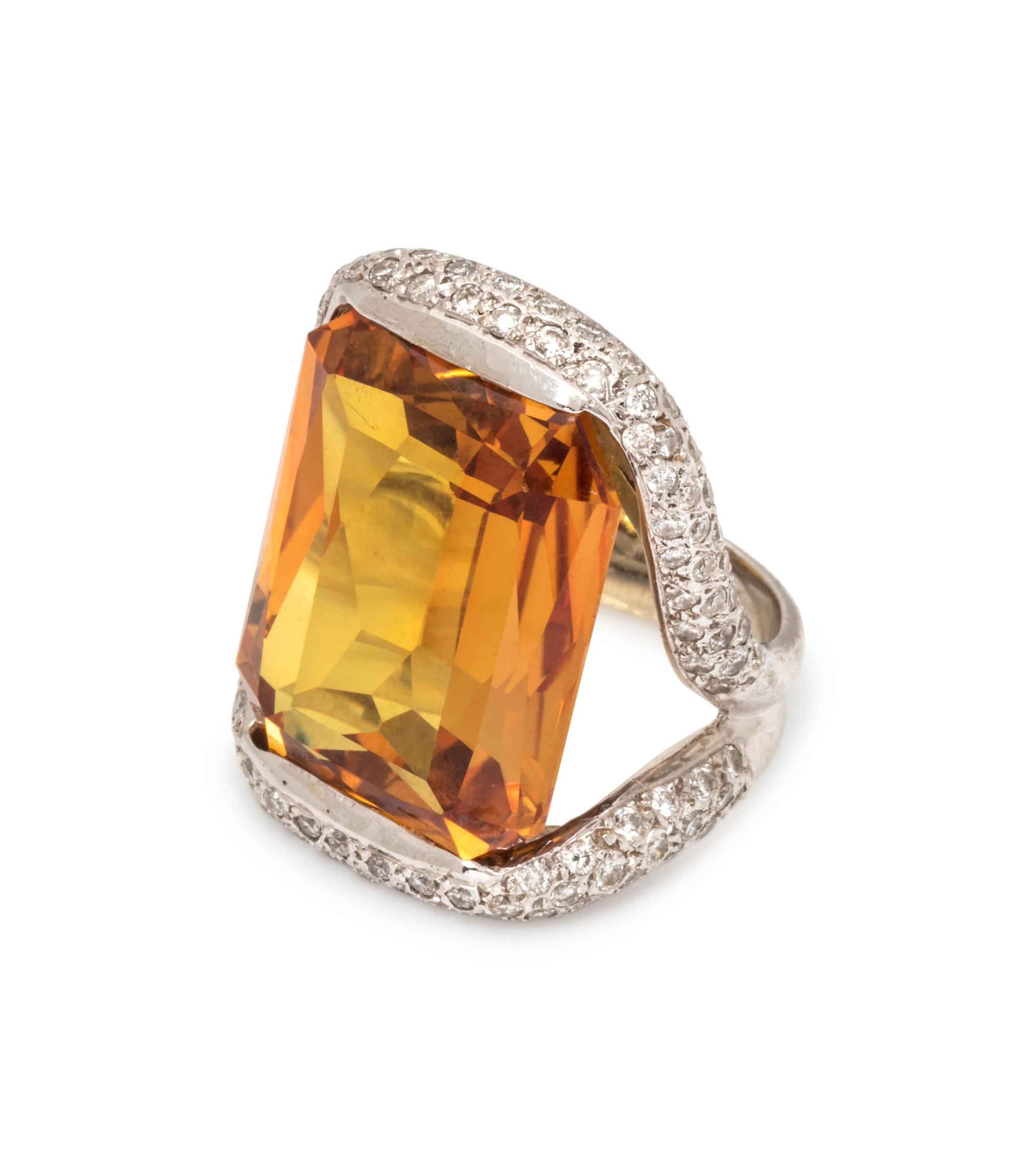 SYNTHETIC YELLOW SAPPHIRE AND DIAMOND RING