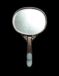 A White and Celadon Jade Mounted Silver Hand Mirror