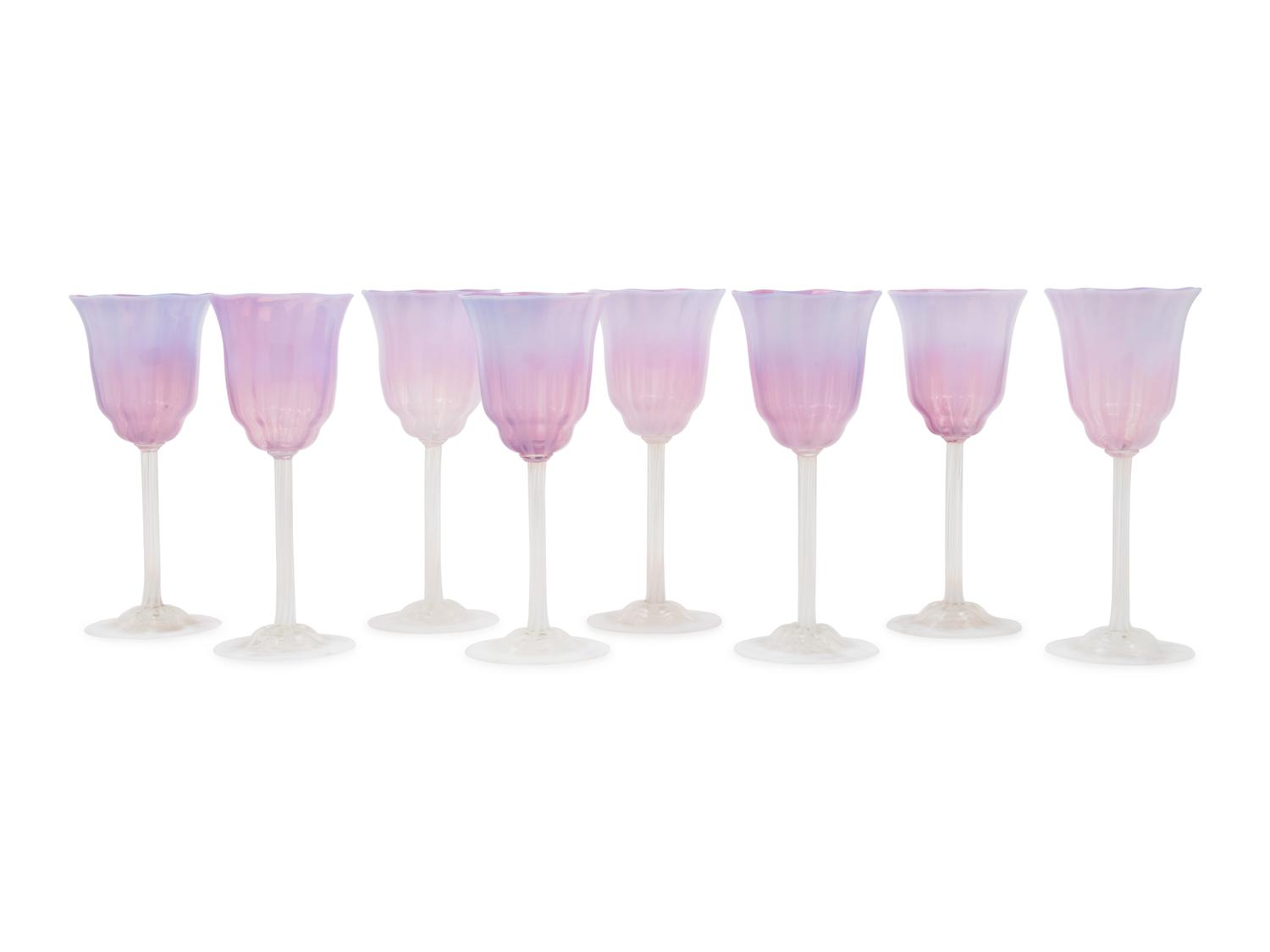 A Set of Eight Tiffany Studios Favrille Glass Goblets