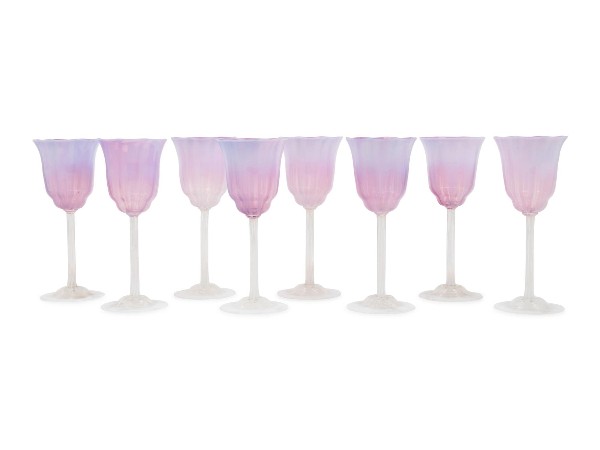 A Set of Eight Tiffany Studios Favrille Glass Goblets