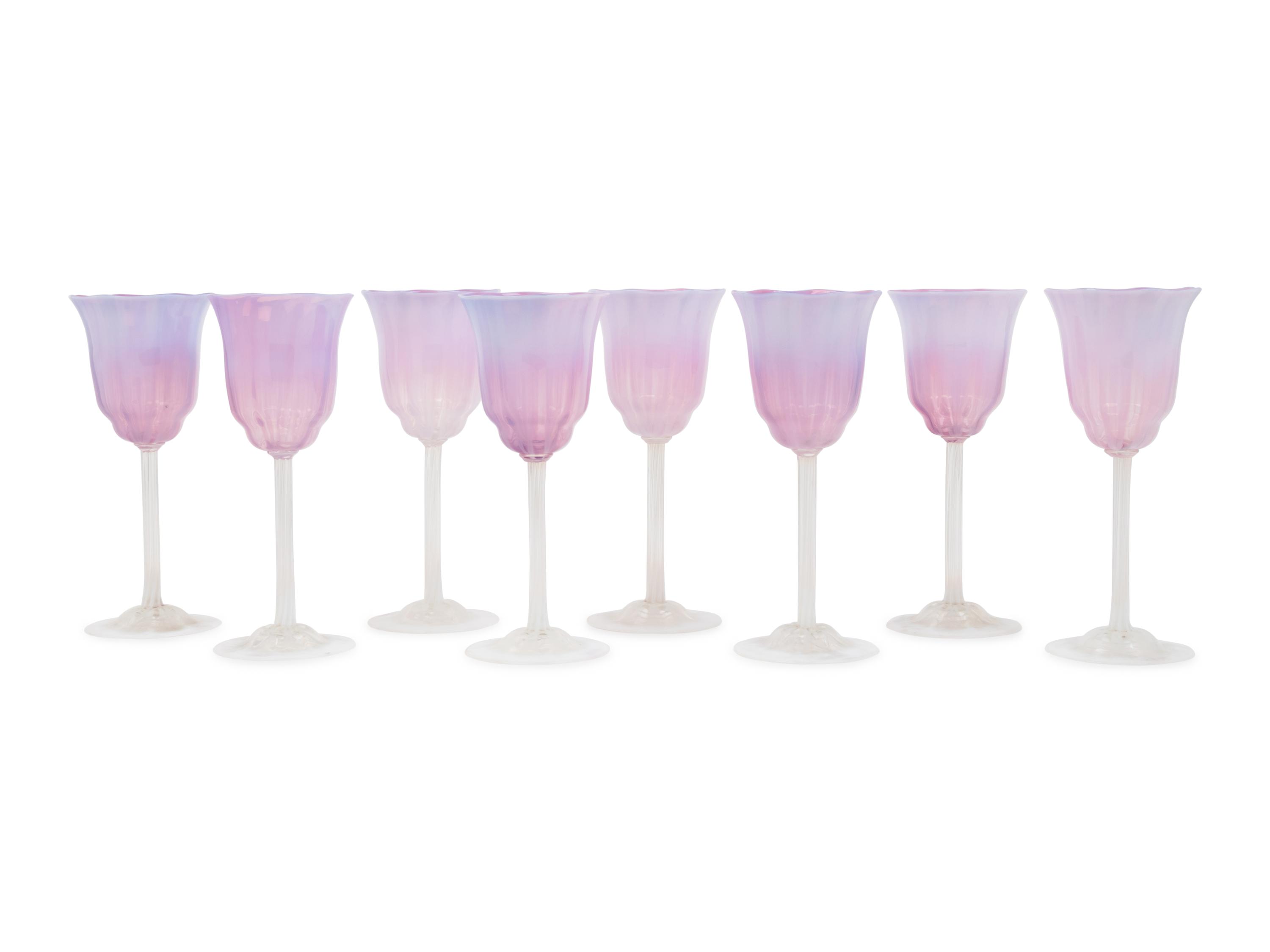 A Set of Eight Tiffany Studios Favrille Glass Goblets