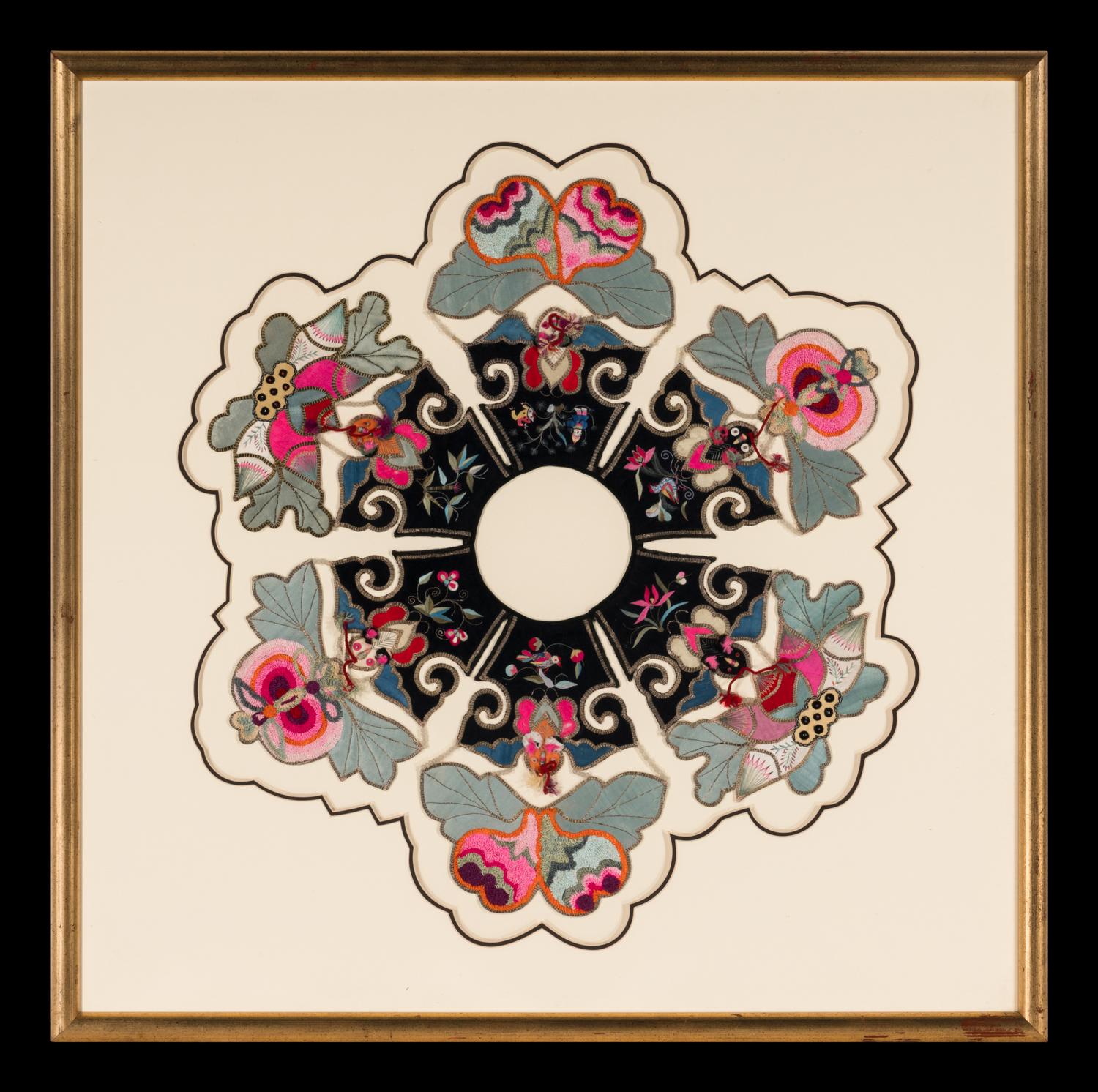 Three Chinese Embroidered Silk Collars, Qing Dynasty 清 云肩一組三件