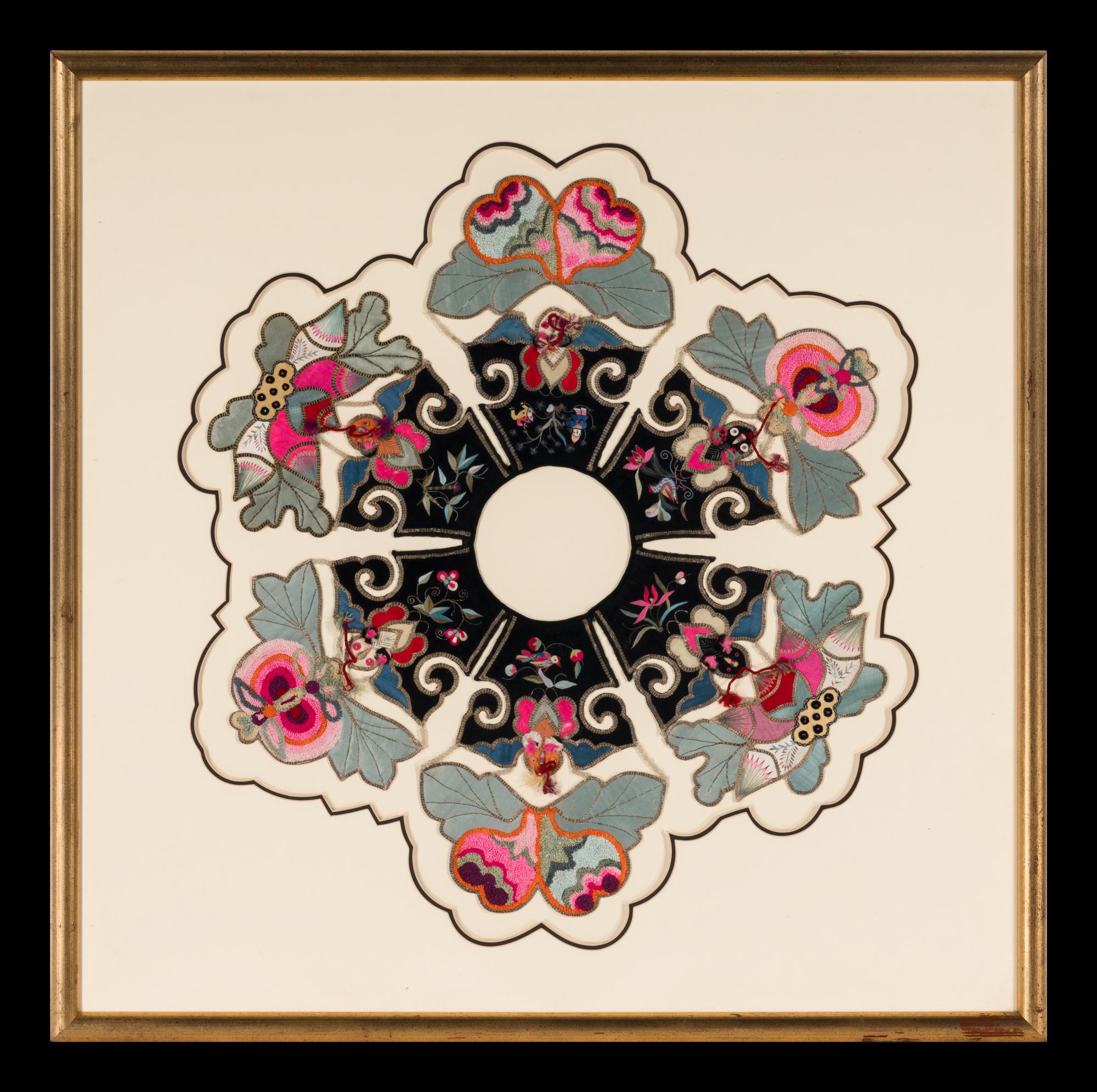 Three Chinese Embroidered Silk Collars, Qing Dynasty 清 云肩一組三件