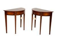 A Pair of George III Style Inlaid Mahogany Demilune Side Tables