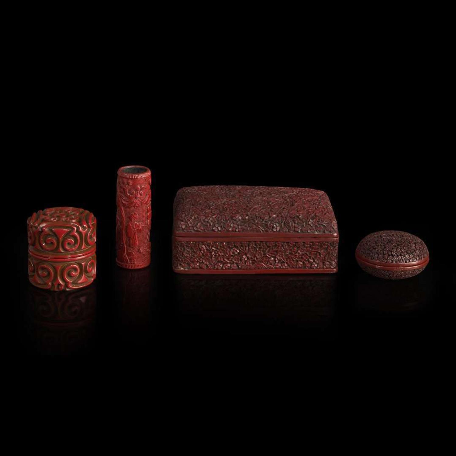 Group of four Japanese carved cinnabar lacquer items 日本漆器四件 18th/19th century ???????