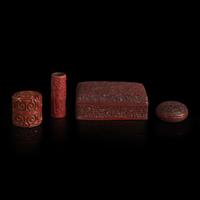 Group of four Japanese carved cinnabar lacquer items 日本漆器四件 18th/19th century ???????