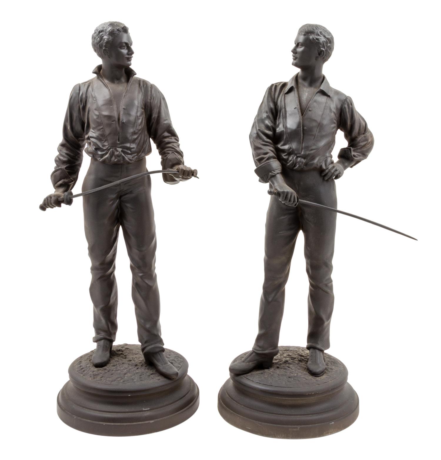 A Pair of French Cast Metal Figures of Fencers Height 24 inches. — AFTER CHARLES MASSE (1855-1913)