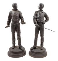 A Pair of French Cast Metal Figures of Fencers Height 24 inches. — AFTER CHARLES MASSE (1855-1913)