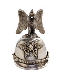 A Russian Silver Diminutive Helmet, Julius Rappoport, St. Petersburg, Early 20th Century, mounted with a finial in the form of a double
