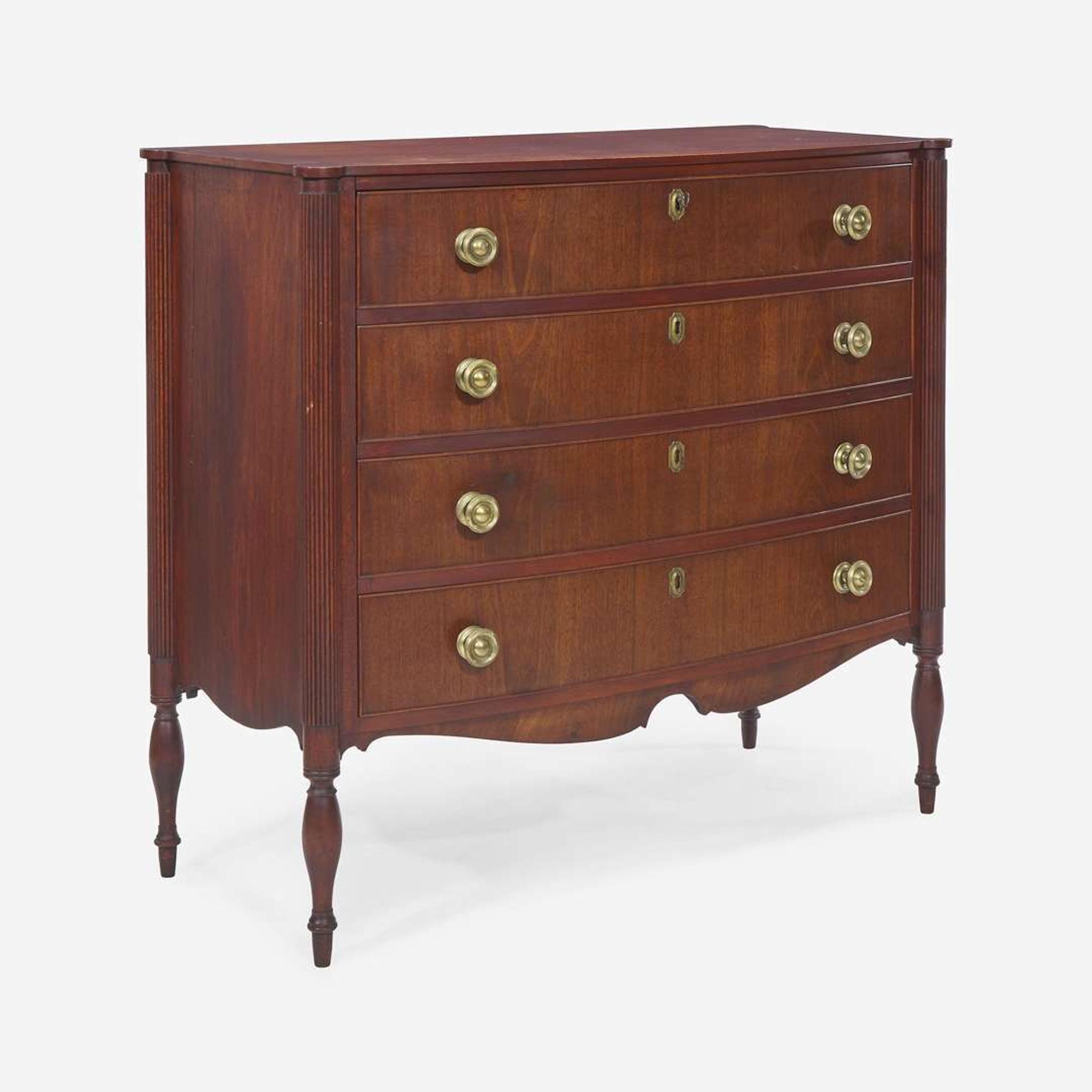 A Federal carved mahogany bowfront chest of drawers Massachusetts, circa 1815