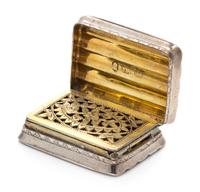 A George III Silver Vinaigrette, Joseph Willmore, Birmingham, 1790, having an undulating rim decorated with a stippled checker design.