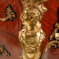 A Pair of Louis XV Style Gilt Bronze Mounted Marble-Top Commodes