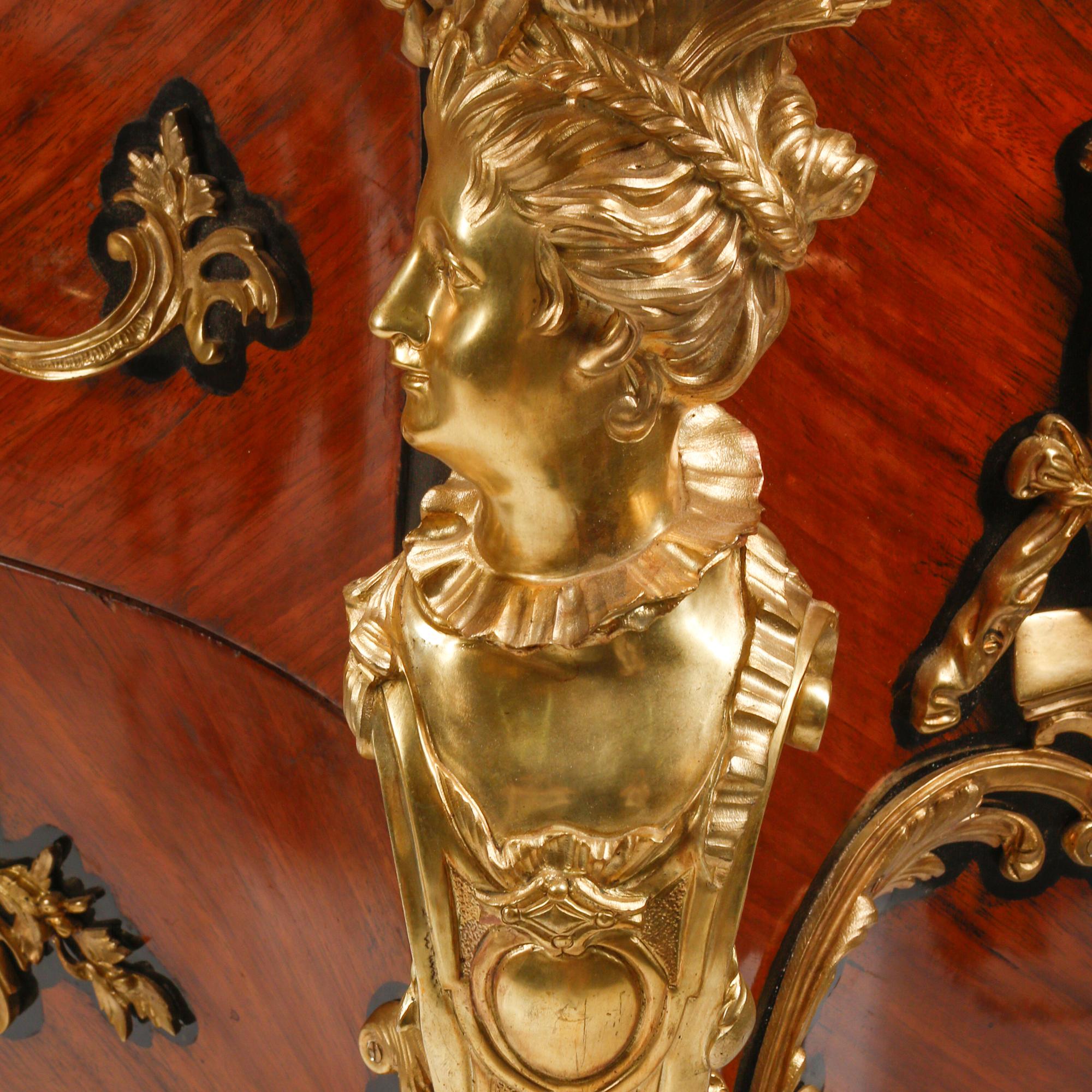 A Pair of Louis XV Style Gilt Bronze Mounted Marble-Top Commodes