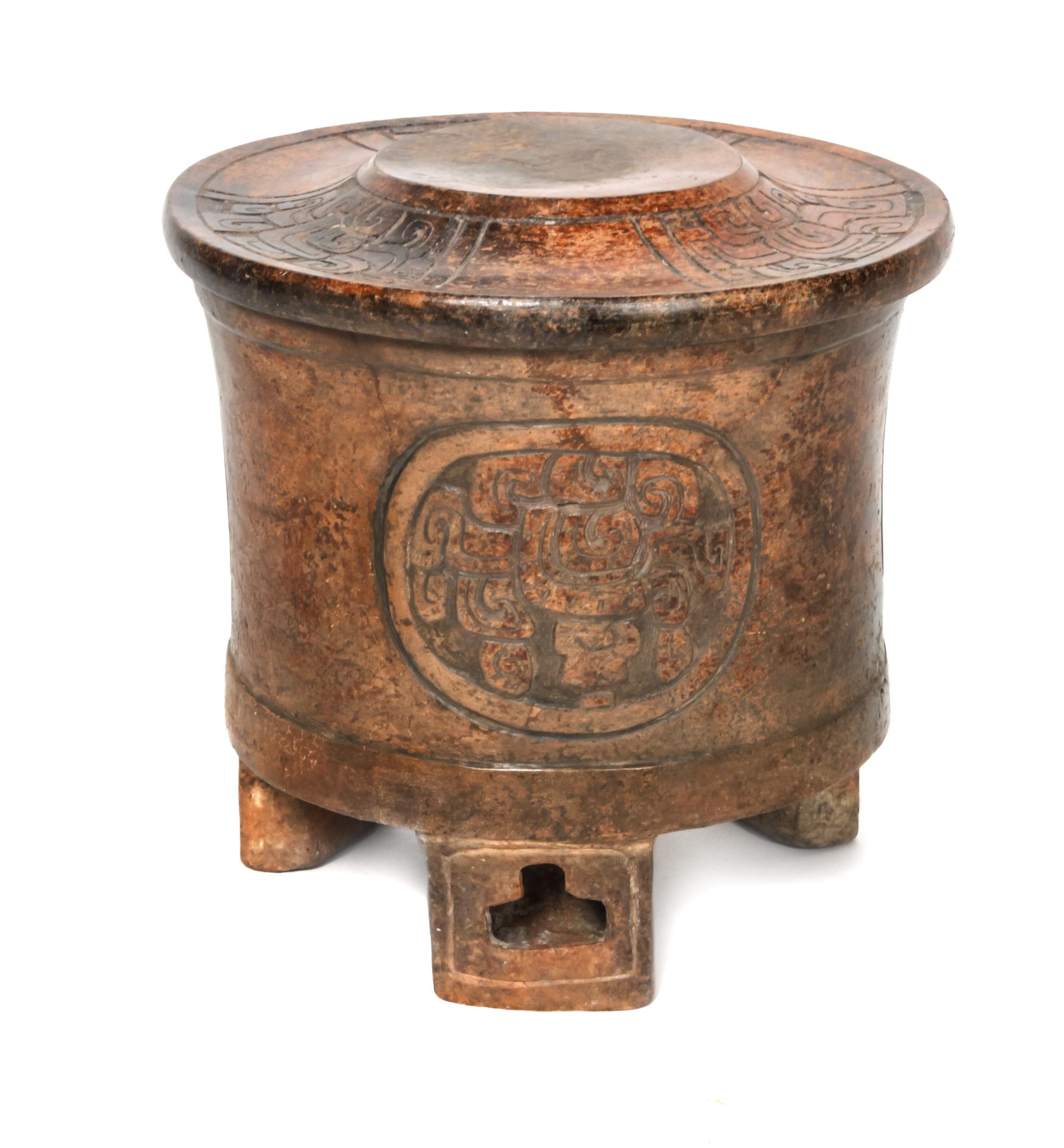 Maya Lidded Tripod Vessel Height 7 x diameter 7 inches