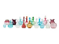 Seventeen Colored and Opal Glass Cruets, Pitchers, Toothpick Holders and Jars