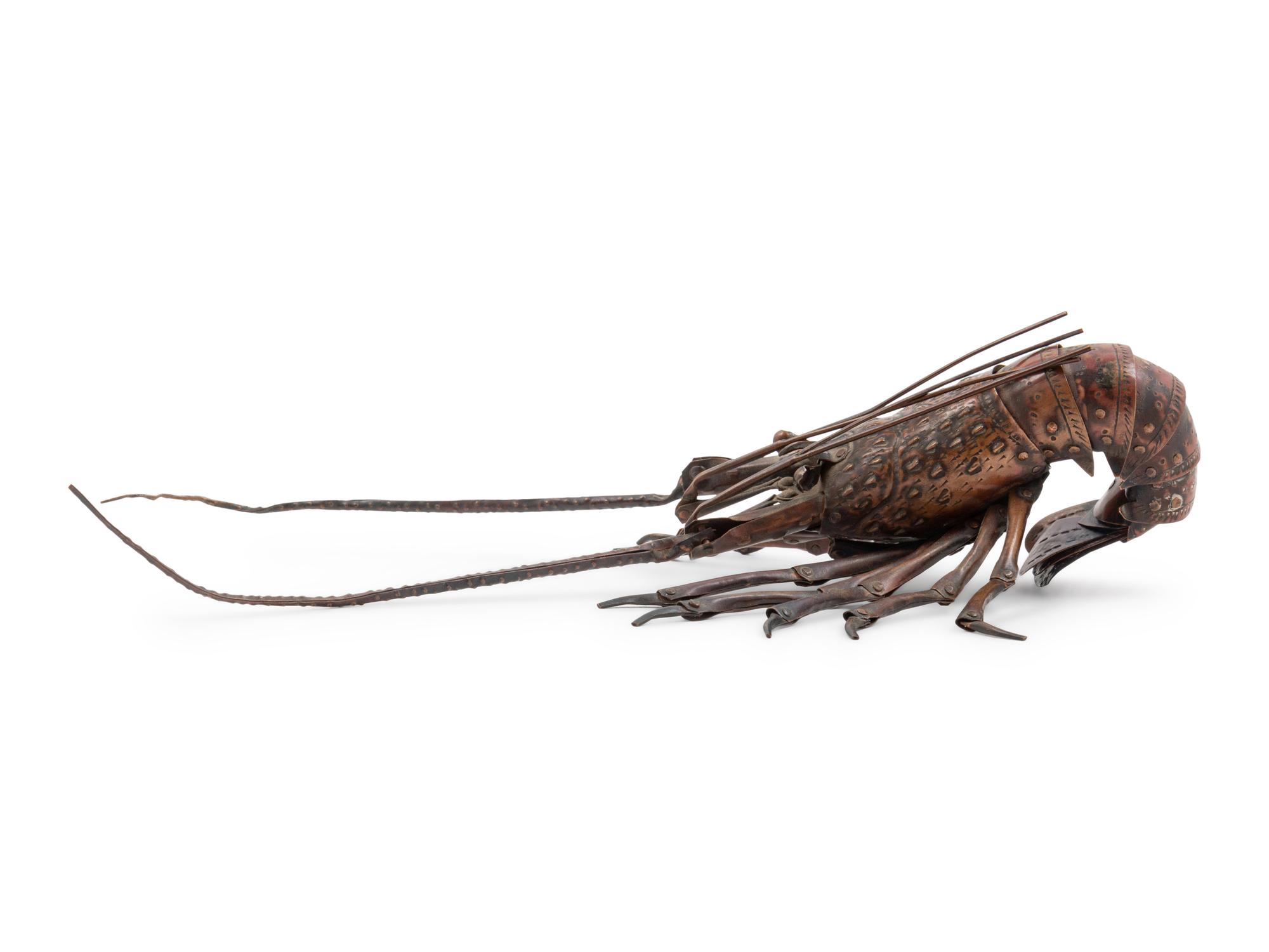 A Japanese Bronze Articulated Okimono of an Ebi (Spiny Lobster)