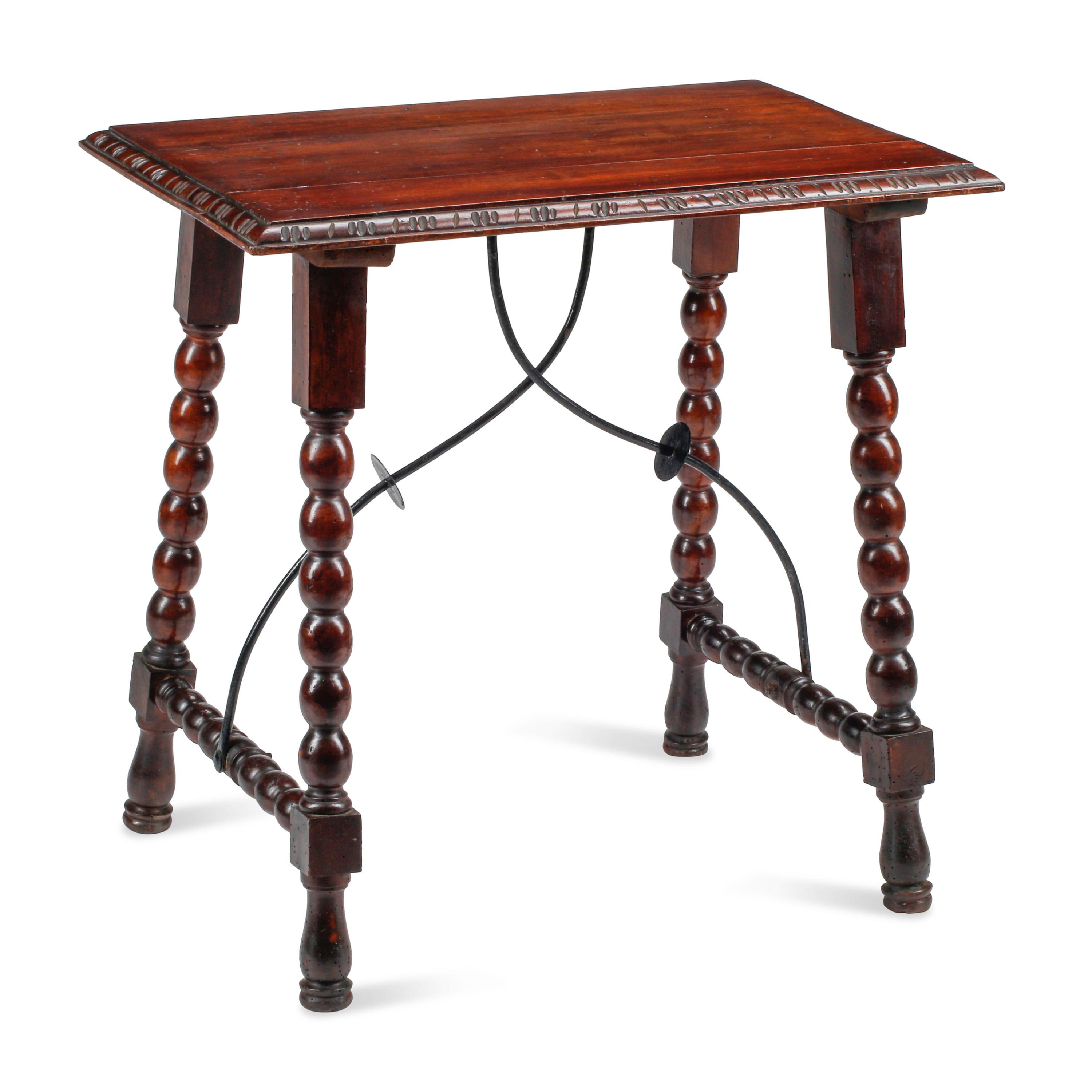 A Small Spanish Baroque Style Iron Mounted Trestle Table