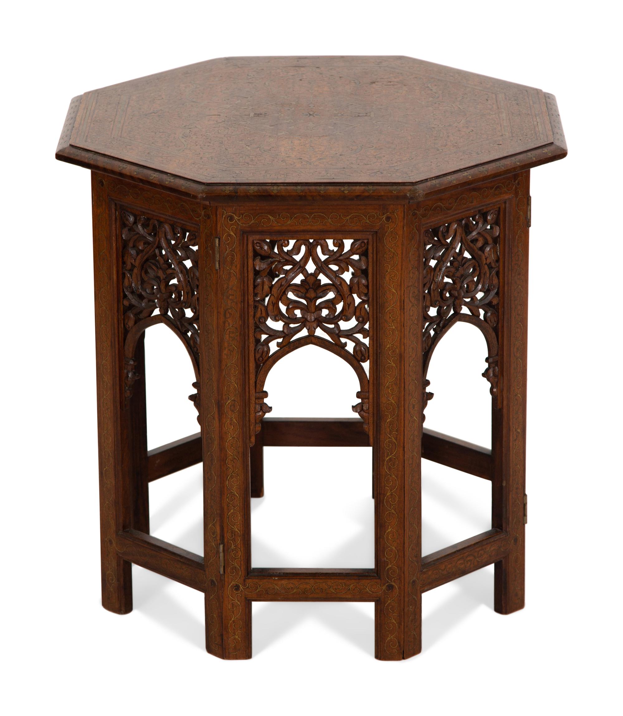 An Anglo-Indian Octagonal Folding Table with Brass Inlay