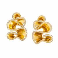 Yellow Gold and Diamond Ribbon Earrings