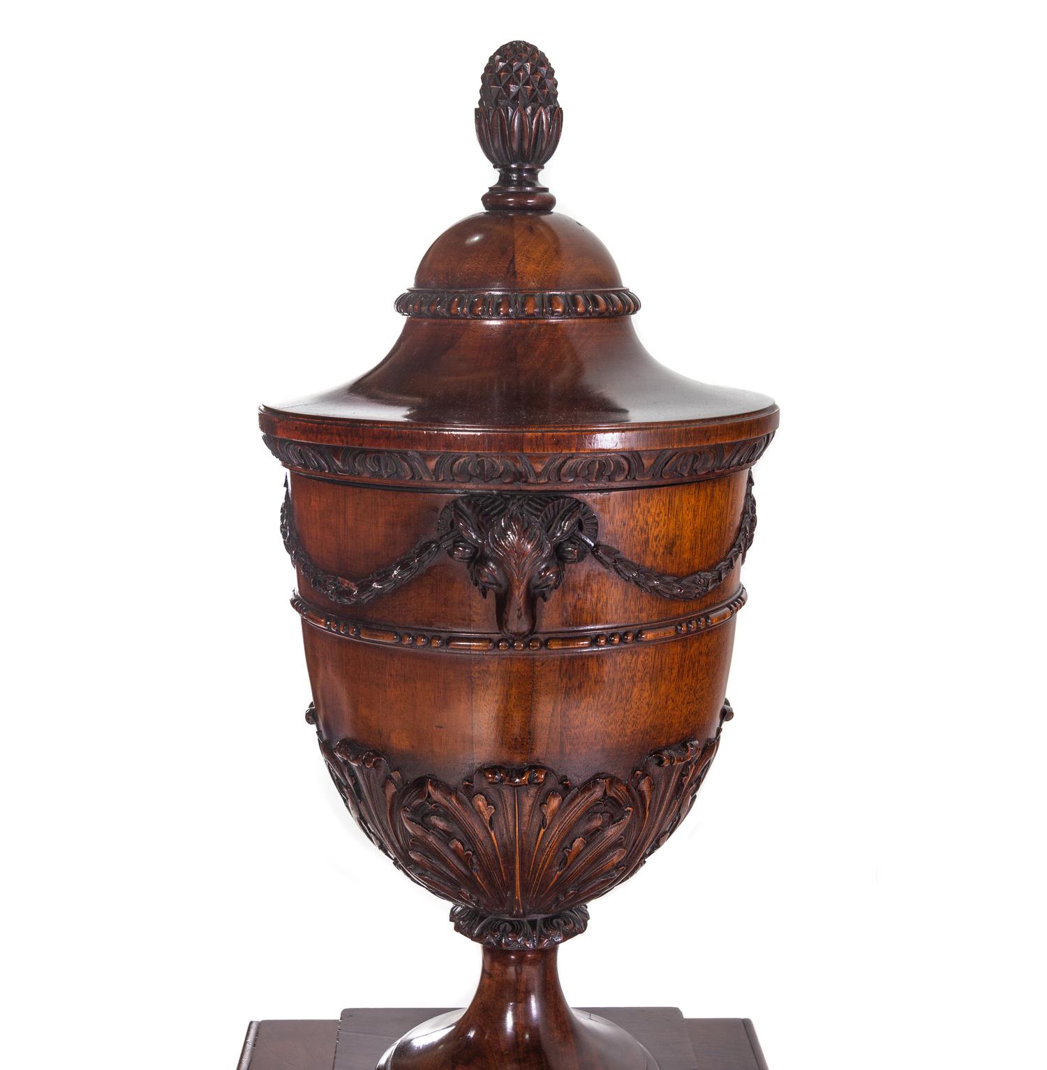 A Pair of Edwardian Style Mahogany Cutlery Urns on Pedestals