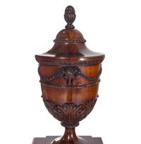A Pair of Edwardian Style Mahogany Cutlery Urns on Pedestals