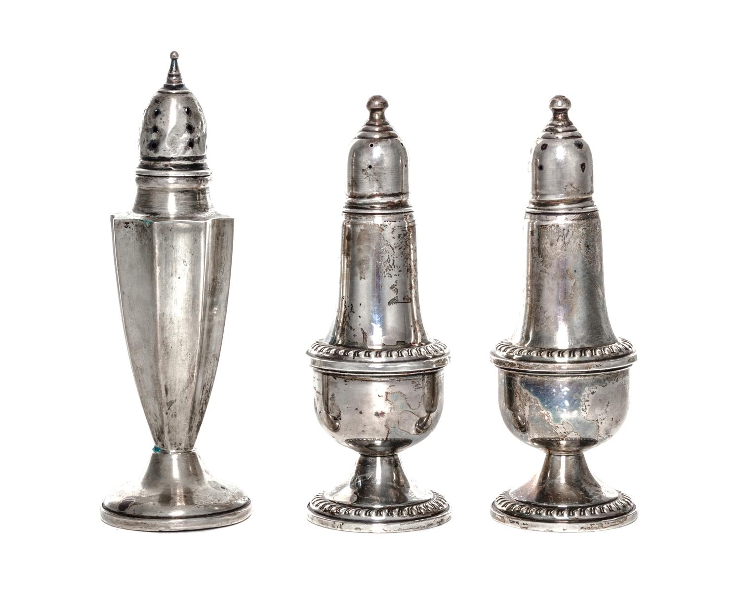 A Pair of American Silver Casters, Empire Silver Co., East Syracuse, NY, 20th Century, each of baluster form with gadrooned banding; to
