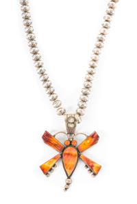 Southwestern Stamped Silver Bead and Dragonfly Pendant Necklace Length 26 inches, height of pendant 3 1/4 inches