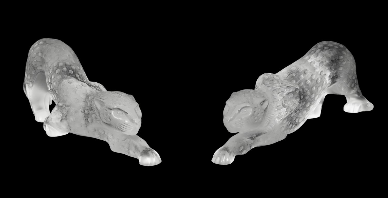A Pair of Lalique Zelia Panther Sculptures
