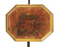 A pair of Regency ebonized and parcel-gilt firescreens with painted velvet theorem panels, circa 1820