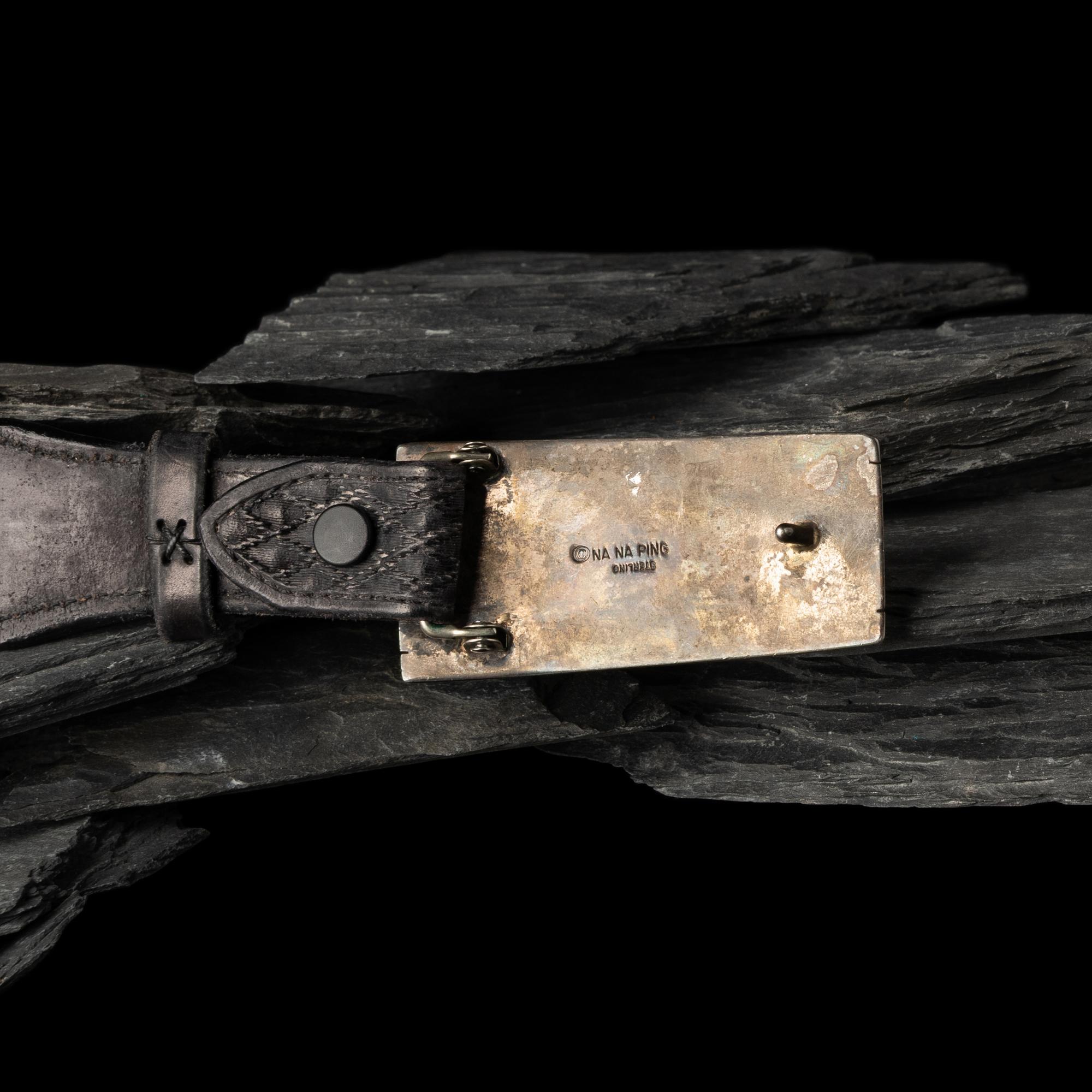 Michael Garcia, Na Na Ping (Pascua Yaqui, b. 1953) — Sterling Silver and Mosaic Inlay Katsina Belt Buckle