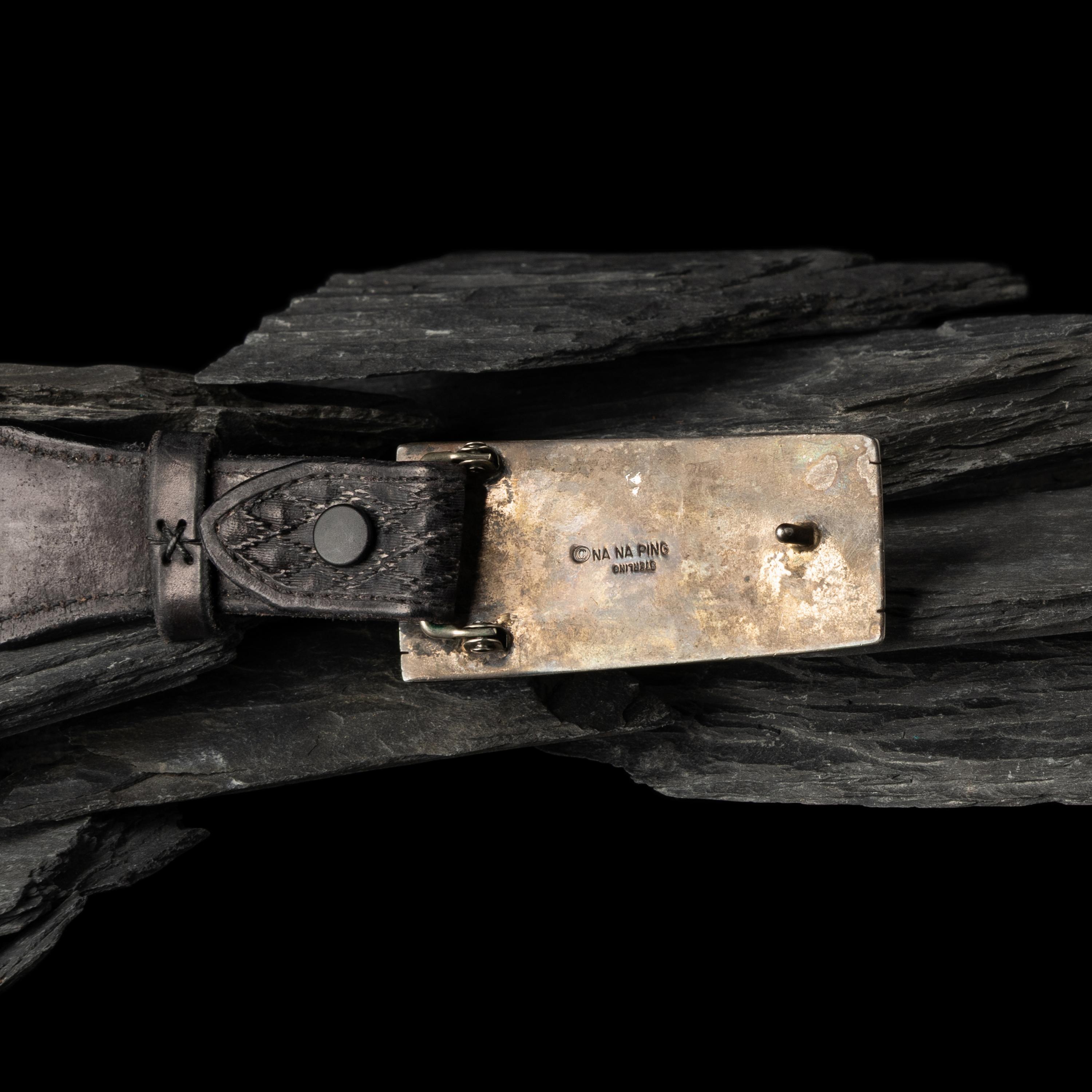 Michael Garcia, Na Na Ping (Pascua Yaqui, b. 1953) — Sterling Silver and Mosaic Inlay Katsina Belt Buckle