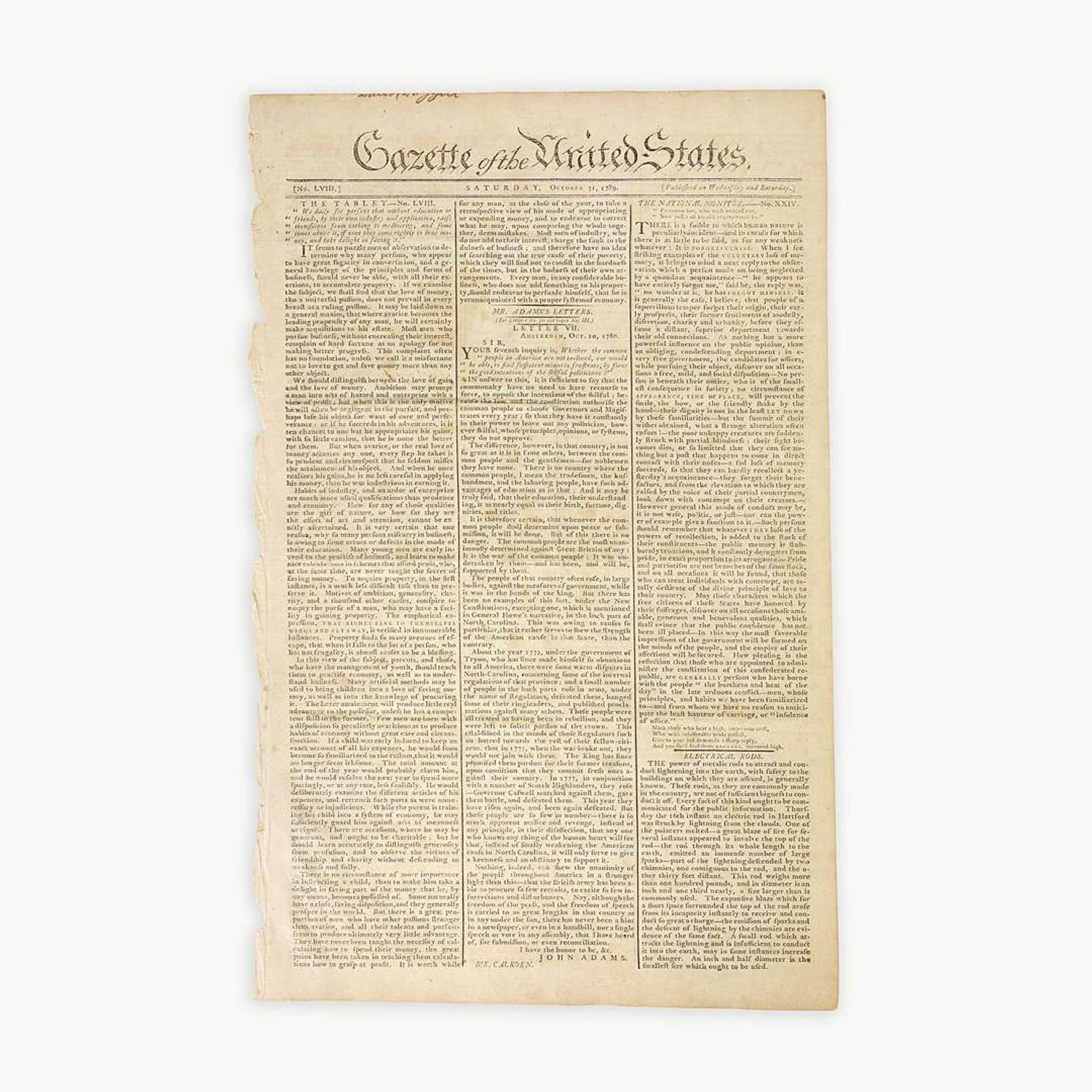 [Hamilton, Alexander] [Public Credit, etc.] Group of 3 Issues of the Gazette of the United States