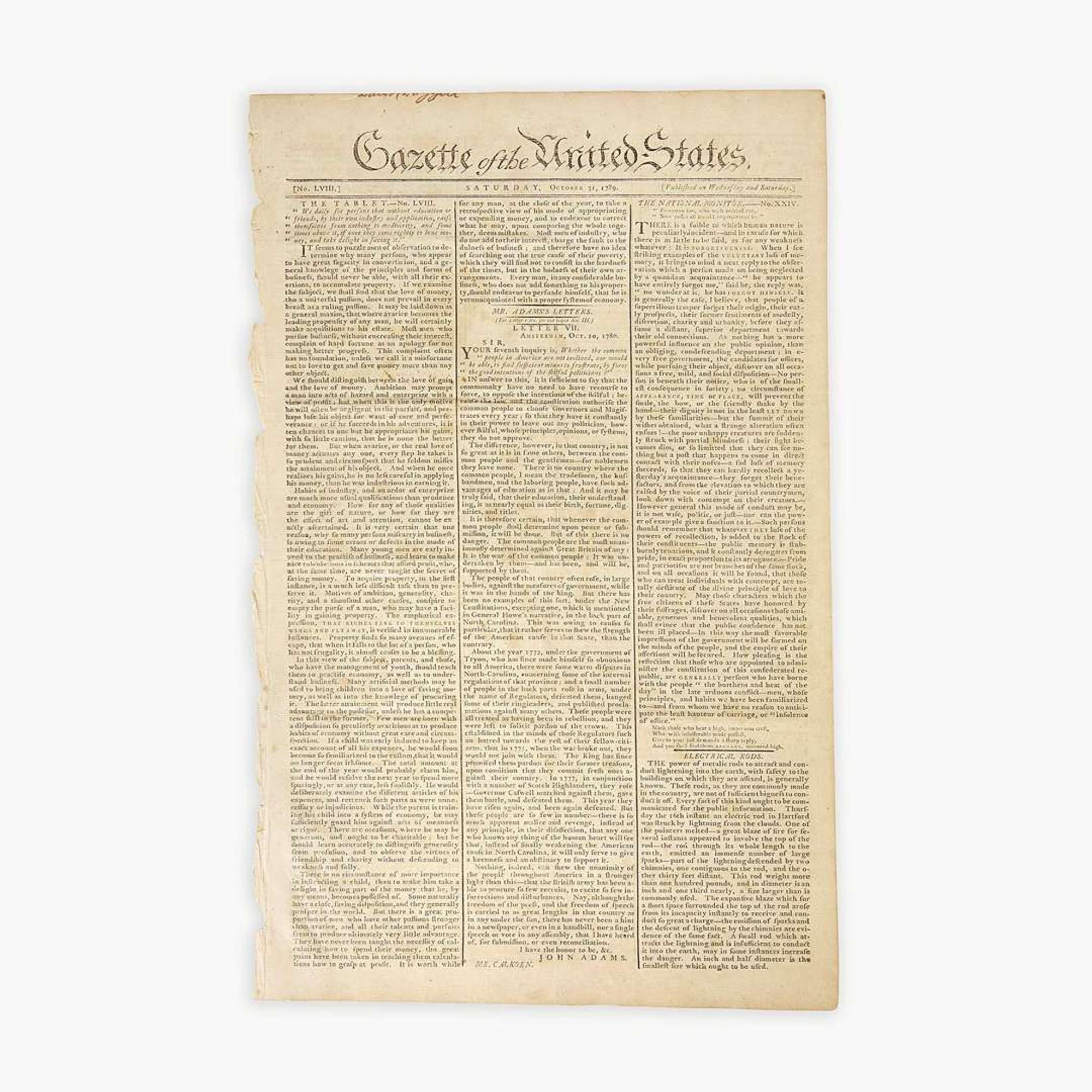 [Hamilton, Alexander] [Public Credit, etc.] Group of 3 Issues of the Gazette of the United States