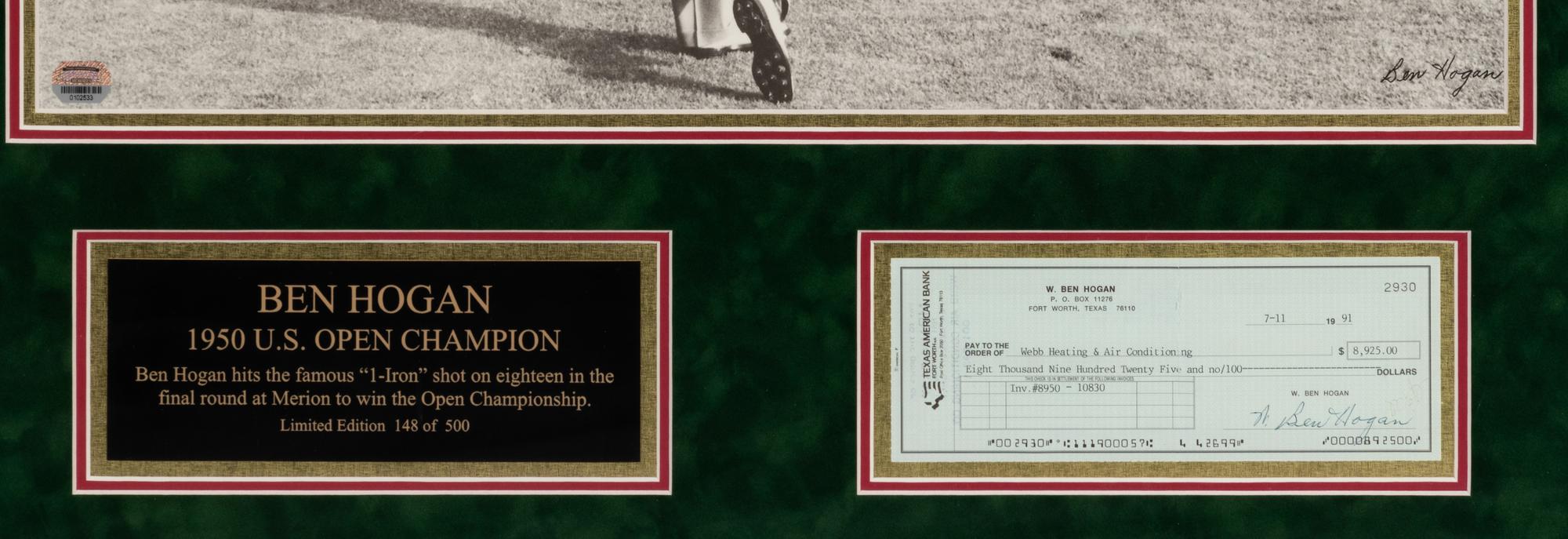 A Ben Hogan Signed Autograph Personal Bank Check Display,