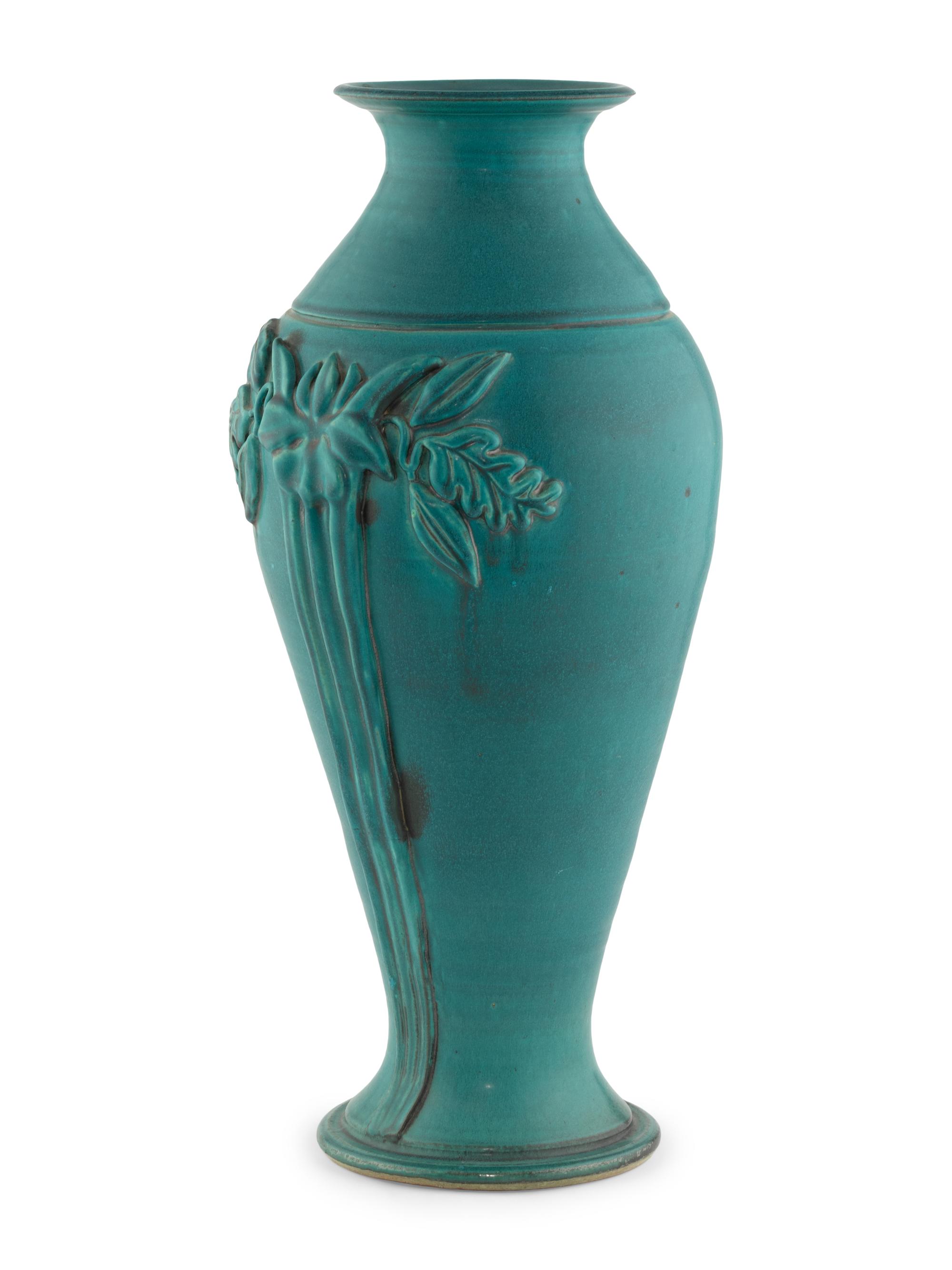 A Large Pewabic Turquoise Glazed Pottery Vase