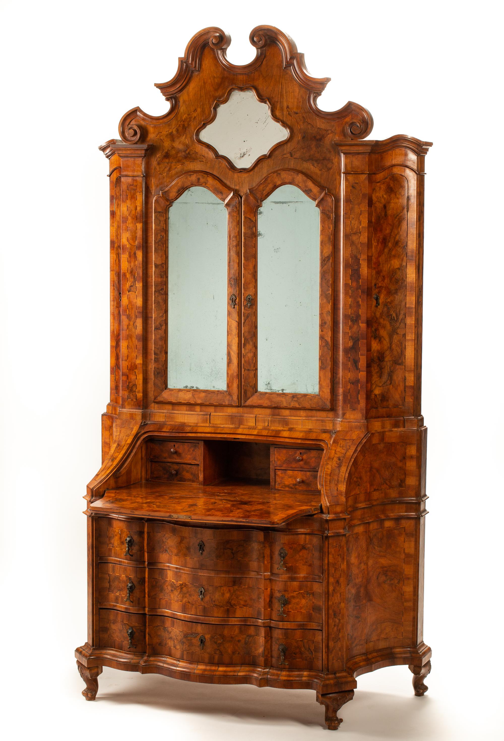 An Italian Renaissance Style Inlaid Walnut Slant Front Secretary — 19TH/20TH CENTURY