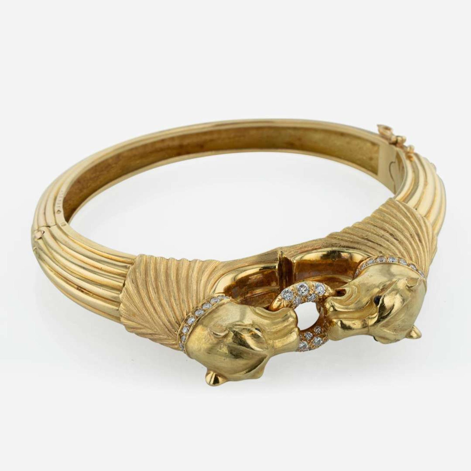 An 18K Yellow Gold and Diamond Panther Bracelet Swiss