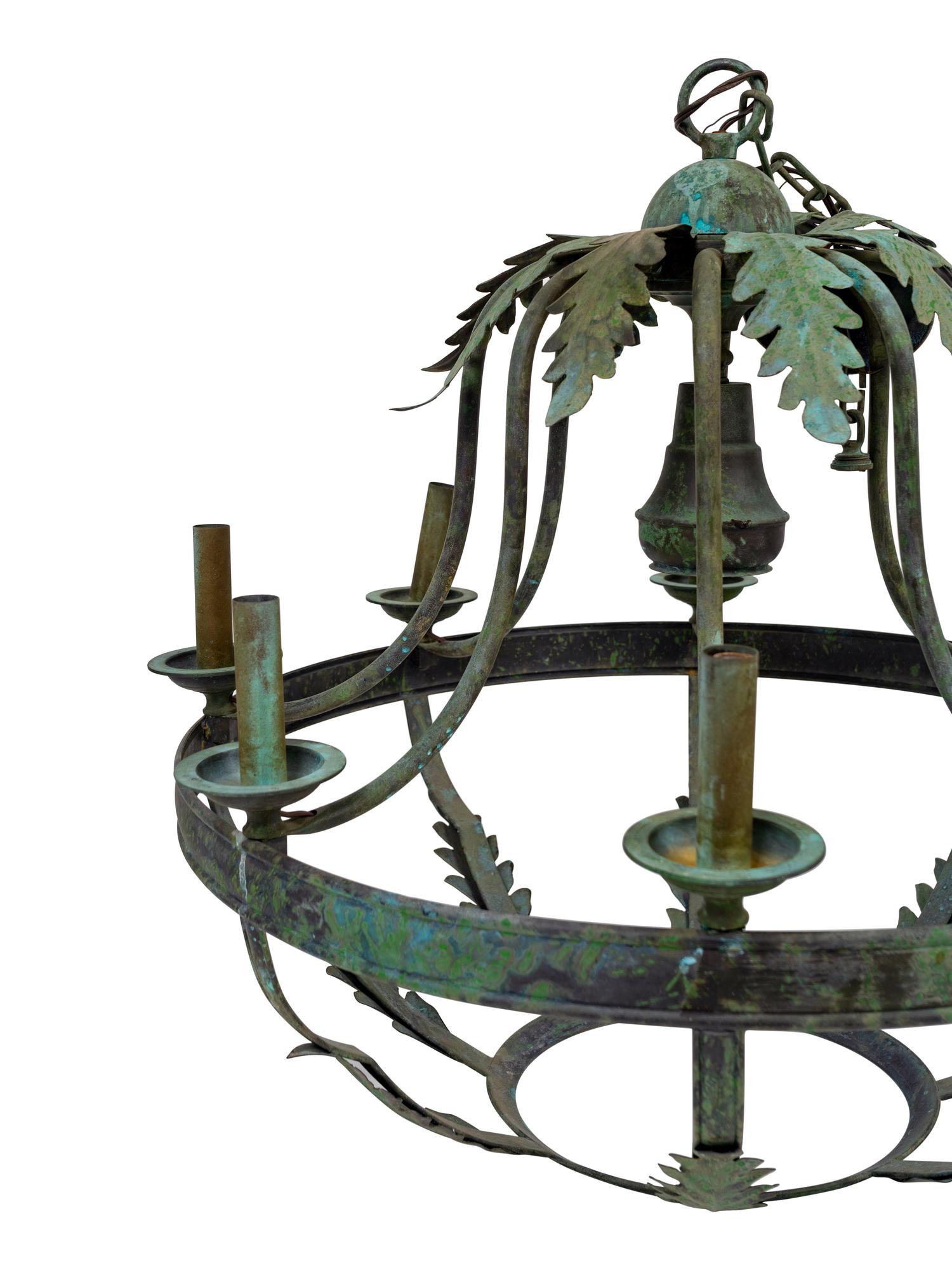A Pair of Italian Baroque Style Green Patinated Iron Eight-Light Chandeliers — 20TH CENTURY
