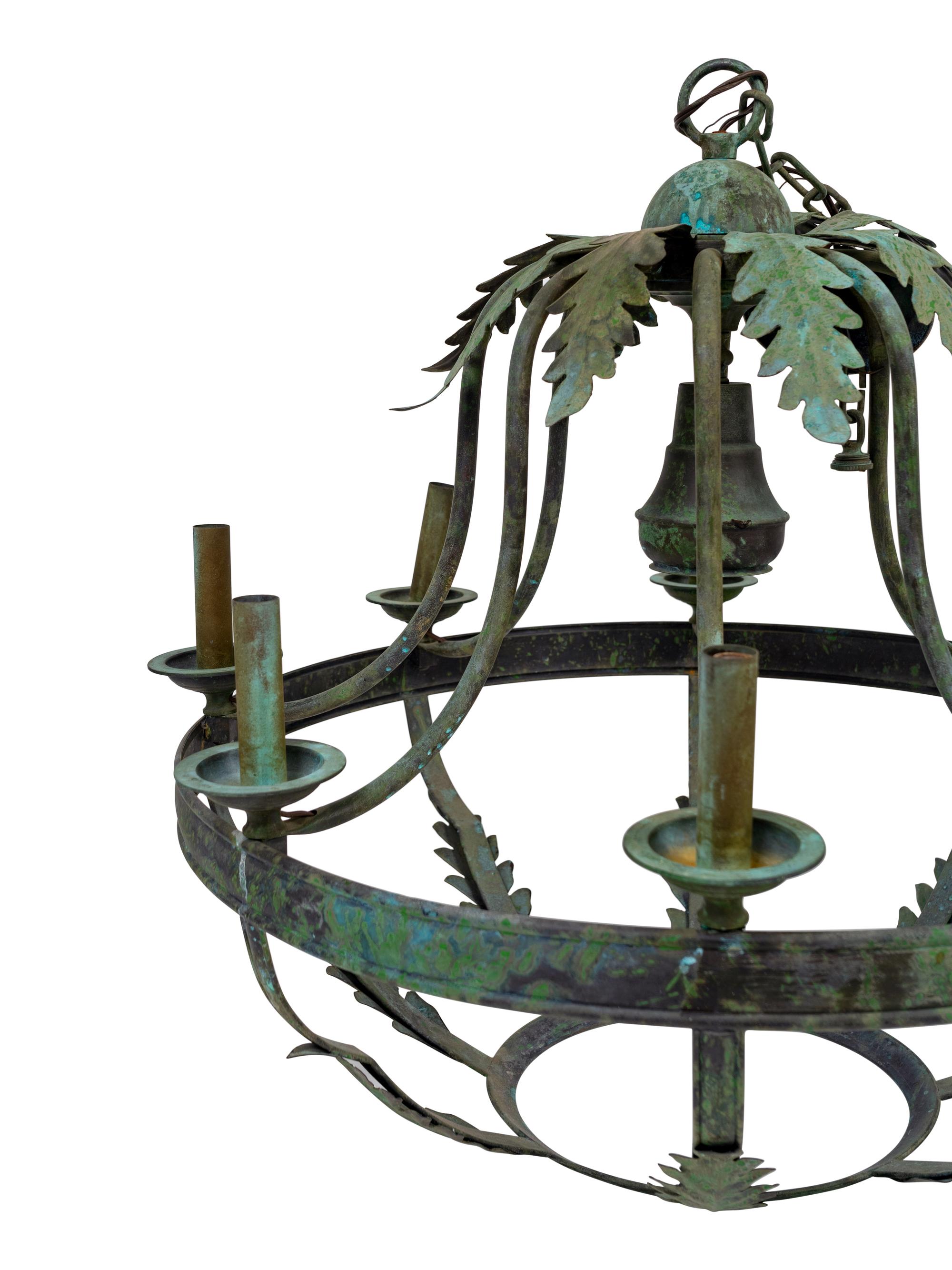 A Pair of Italian Baroque Style Green Patinated Iron Eight-Light Chandeliers — 20TH CENTURY
