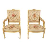 A Louis XVI Style Giltwood Five-Piece Salon Suite