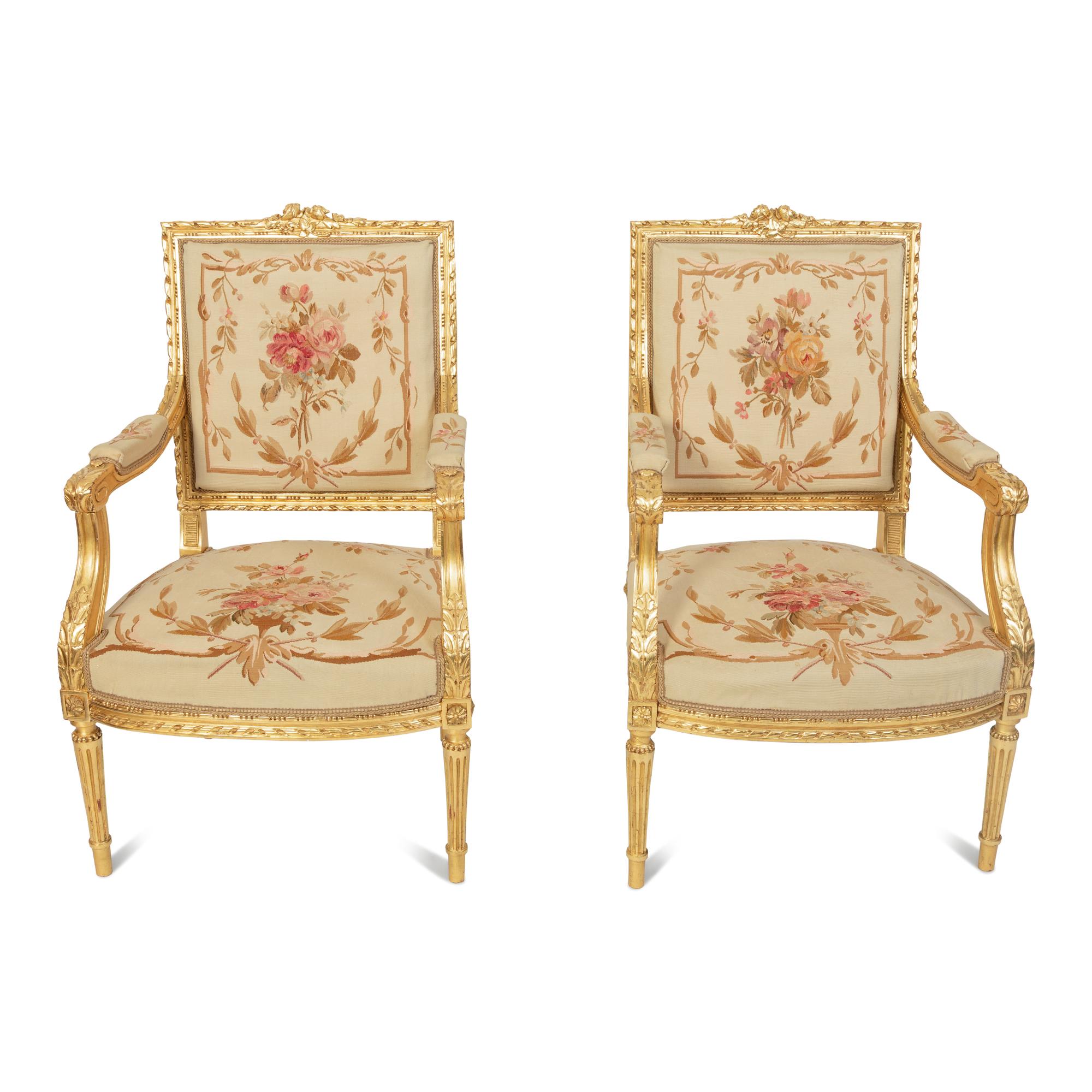 A Louis XVI Style Giltwood Five-Piece Salon Suite