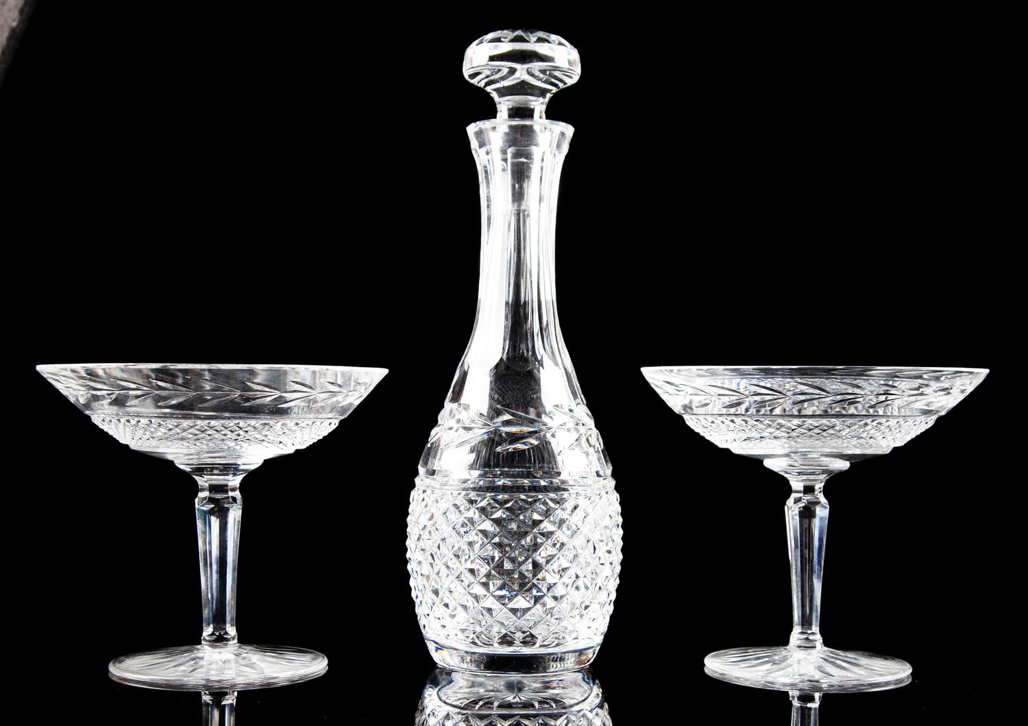 A Group of Three Waterford Table Articles Height of tallest 10 3/4 inches.
